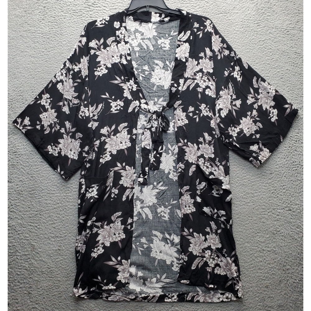 Spiritual Gangster Kimono Top Womens One Size Multicolor Floral Rayon Tie Front